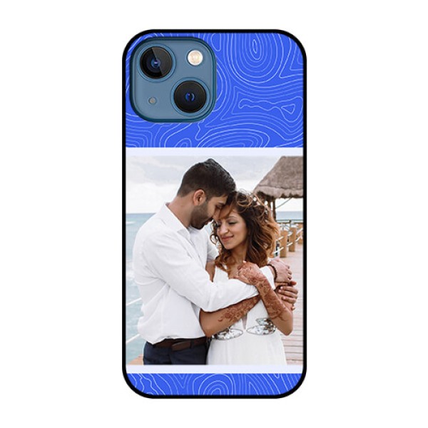 iPhone 13 Mini Custom Glass Mobile Case - Curved line art with blue and white Design iPhone 13 Mini Custom Glass Mobile Case - Curved line art with blue and white Design