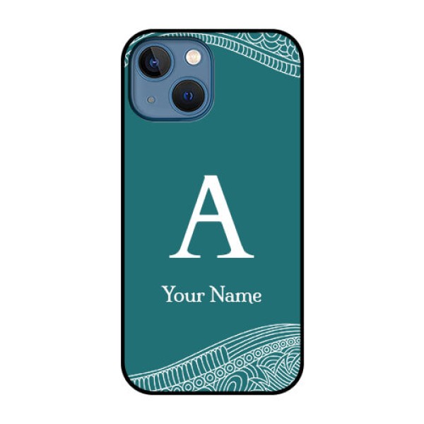 iPhone 13 Mini Personalized Glass Phone Case - line art pattern with custom name Design iPhone 13 Mini Personalized Glass Phone Case - line art pattern with custom name Design