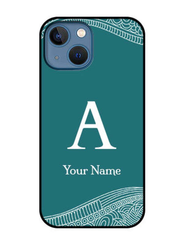 Custom iPhone 13 Mini Personalized Glass Phone Case - line art pattern with custom name Design