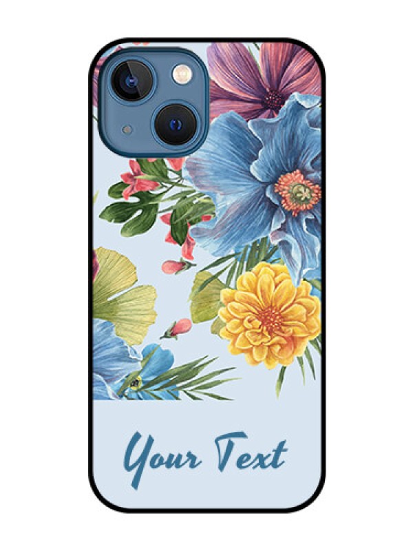 Custom iPhone 13 Mini Custom Glass Mobile Case - Stunning Watercolored Flowers Painting Design