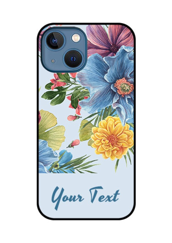 iPhone 13 Mini Custom Glass Mobile Case - Stunning Watercolored Flowers Painting Design