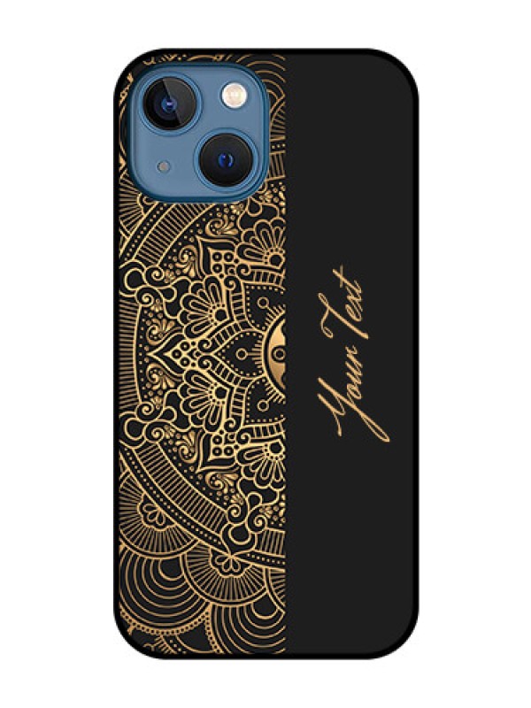 Custom iPhone 13 Mini Photo Printing on Glass Case - Mandala art with custom text Design