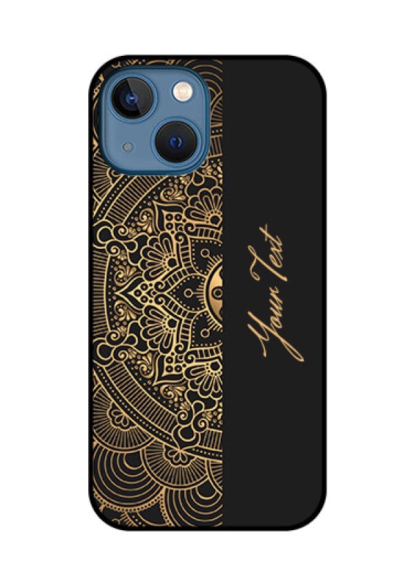 iPhone 13 Mini Photo Printing on Glass Case - Mandala art with custom text Design