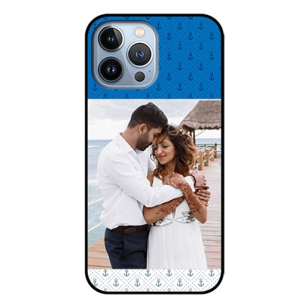 iPhone 13 Pro Max Photo Printing on Glass Case - Blue Anchors Design