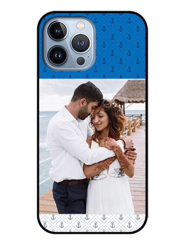 Custom iPhone 13 Pro Max Photo Printing on Glass Case - Blue Anchors Design