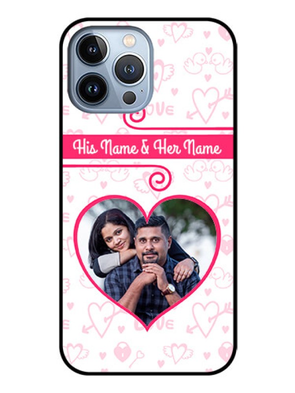 Custom iPhone 13 Pro Max Personalized Glass Phone Case - Heart Shape Love Design
