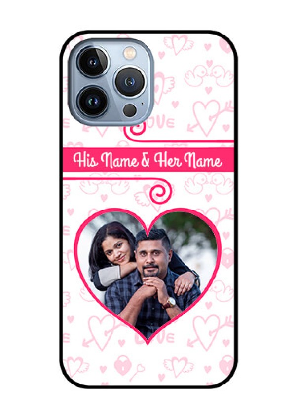 iPhone 13 Pro Max Personalized Glass Phone Case - Heart Shape Love Design