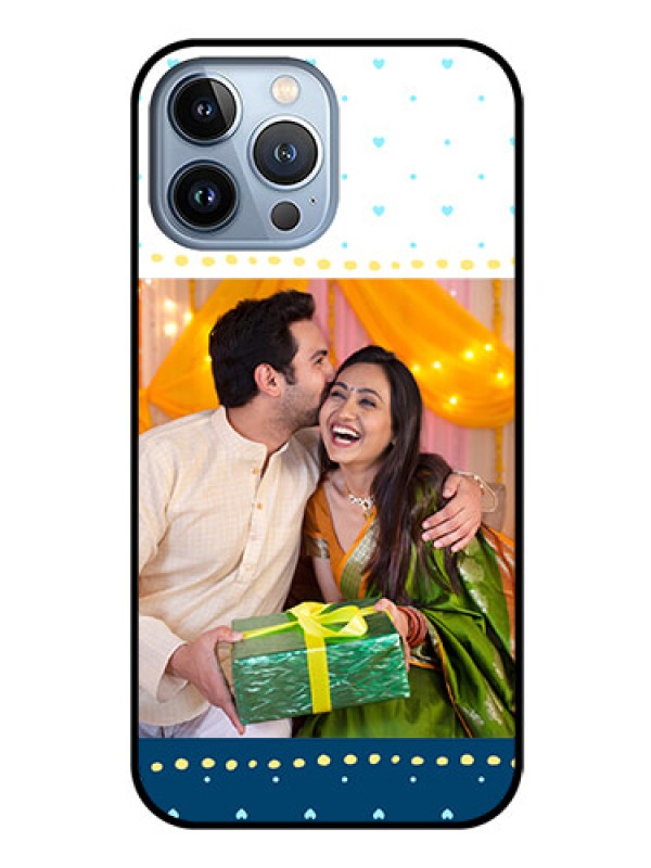 Custom iPhone 13 Pro Max Personalized Glass Phone Case - White and Blue Abstract Design