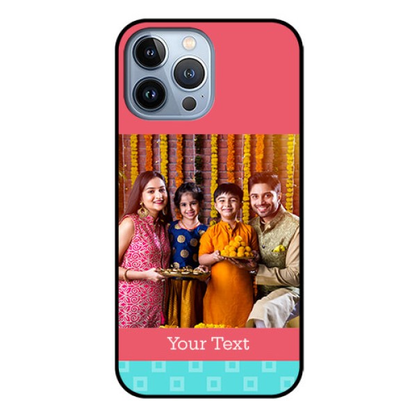 iPhone 13 Pro Max Personalized Glass Phone Case - Peach & Blue Color Design iPhone 13 Pro Max Personalized Glass Phone Case - Peach & Blue Color Design
