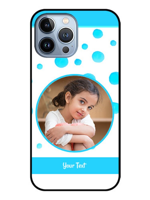 Custom iPhone 13 Pro Max Photo Printing on Glass Case - Blue Bubbles Pattern Design