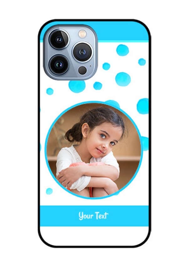 iPhone 13 Pro Max Photo Printing on Glass Case - Blue Bubbles Pattern Design