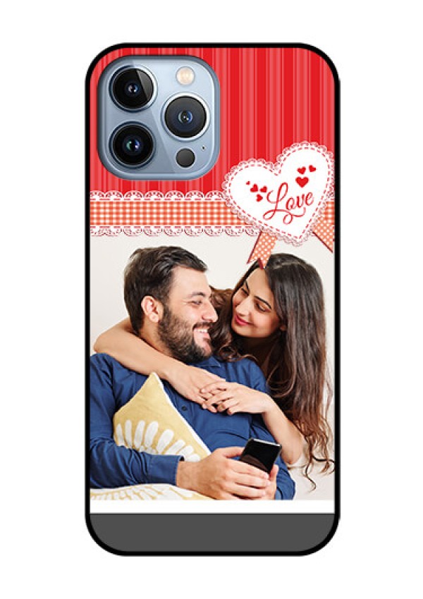 iPhone 13 Pro Max Custom Glass Mobile Case - Red Love Pattern Design