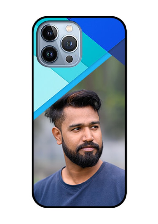 iPhone 13 Pro Max Custom Glass Phone Case - Blue Pattern Design