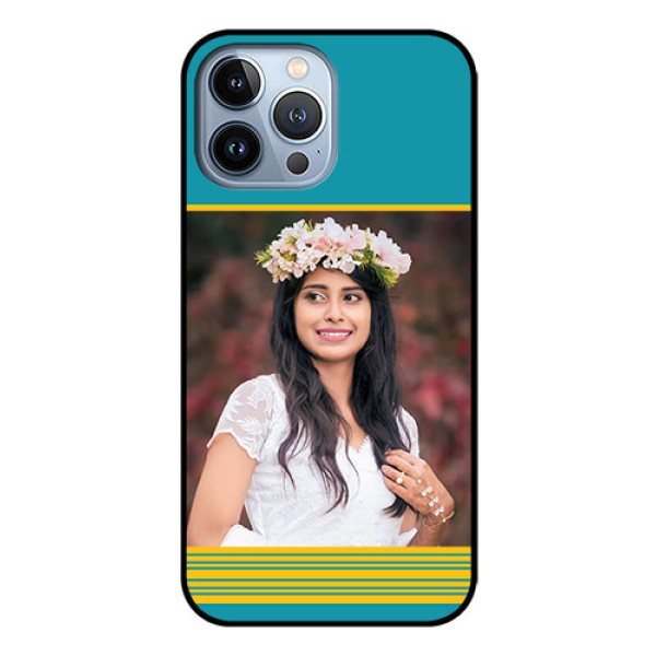iPhone 13 Pro Max Custom Glass Phone Case - Yellow & Blue Design