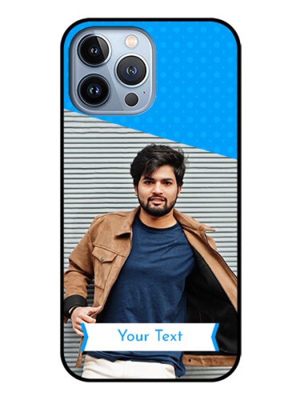 Custom iPhone 13 Pro Max Photo Printing on Glass Case - Simple Blue Color Design