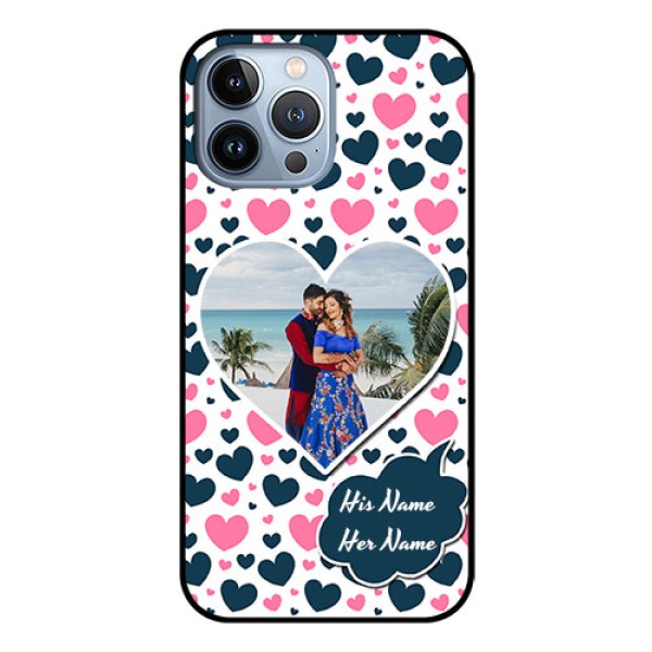 iPhone 13 Pro Max Custom Glass Phone Case - Pink & Blue Heart Design iPhone 13 Pro Max Custom Glass Phone Case - Pink & Blue Heart Design