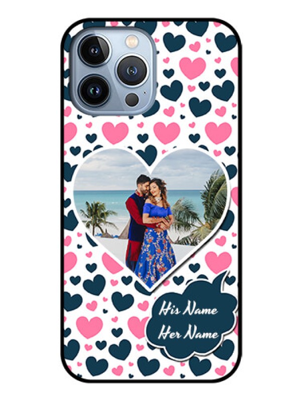 Custom iPhone 13 Pro Max Custom Glass Phone Case - Pink & Blue Heart Design