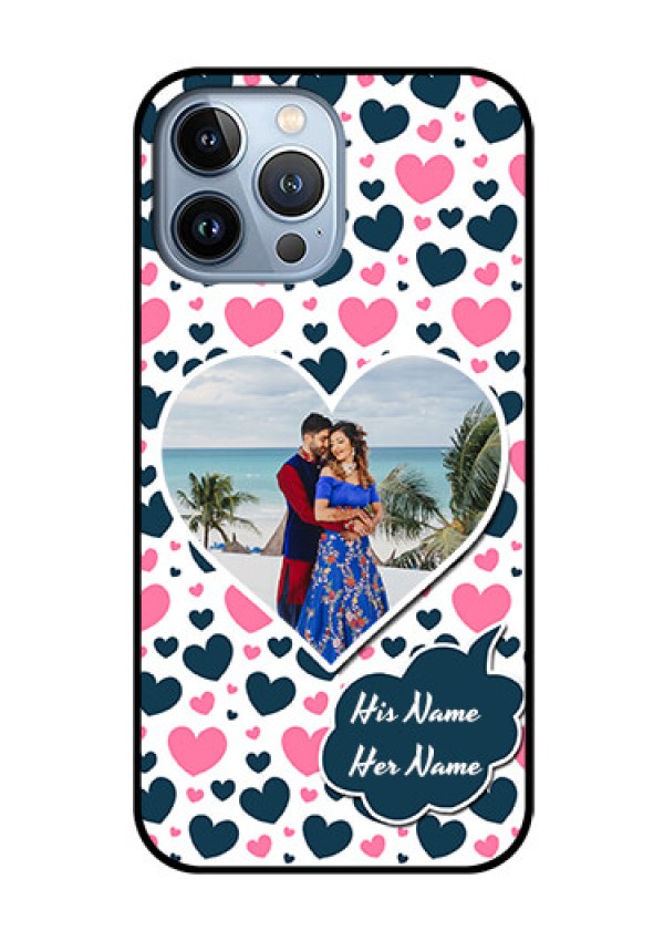 iPhone 13 Pro Max Custom Glass Phone Case - Pink & Blue Heart Design