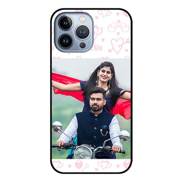 iPhone 13 Pro Max Custom Glass Mobile Case - Pink Flying Heart Design iPhone 13 Pro Max Custom Glass Mobile Case - Pink Flying Heart Design