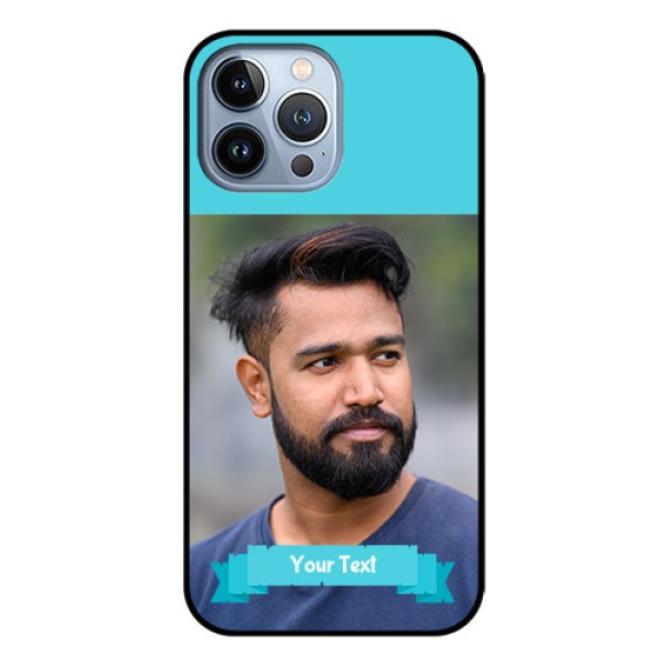 iPhone 13 Pro Max Personalized Glass Phone Case - Simple Blue Color Design