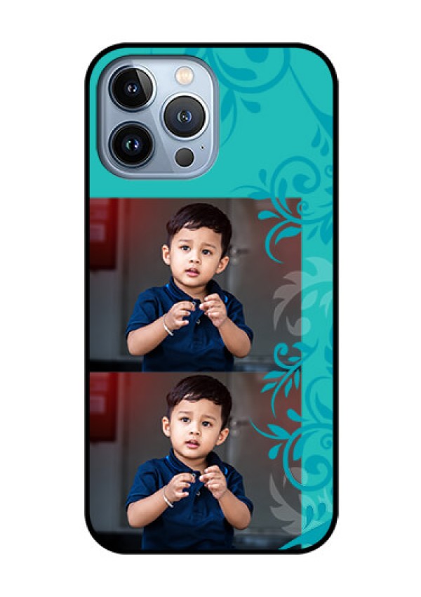 iPhone 13 Pro Max Personalized Glass Phone Case - with Photo and Green Floral Design