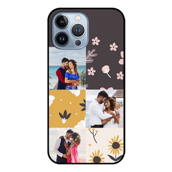 iPhone 13 Pro Max Photo Printing on Glass Case - 3 Images with Floral Design iPhone 13 Pro Max Photo Printing on Glass Case - 3 Images with Floral Design