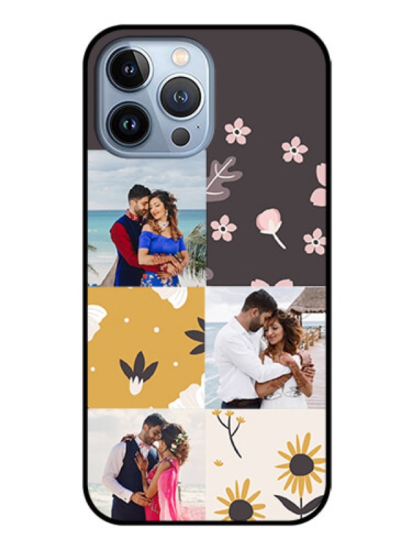 Custom iPhone 13 Pro Max Photo Printing on Glass Case - 3 Images with Floral Design