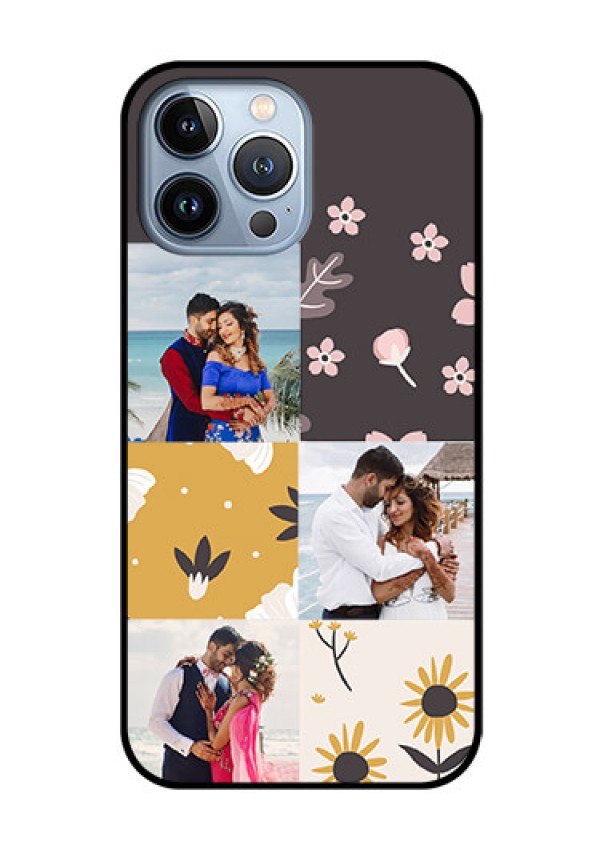 iPhone 13 Pro Max Photo Printing on Glass Case - 3 Images with Floral Design