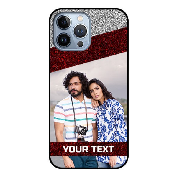 iPhone 13 Pro Max Personalized Glass Phone Case - Image Holder with Glitter Strip Design iPhone 13 Pro Max Personalized Glass Phone Case - Image Holder with Glitter Strip Design
