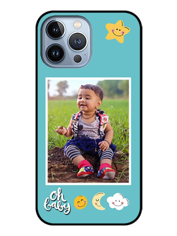 Custom iPhone 13 Pro Max Personalized Glass Phone Case - Smiley Kids Stars Design