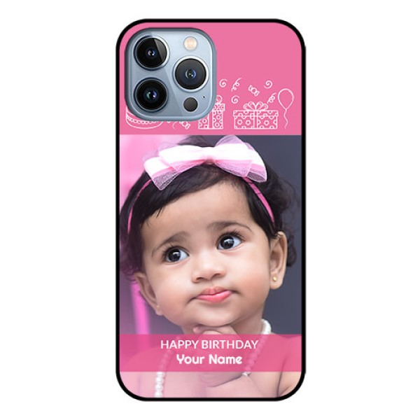 iPhone 13 Pro Max Photo Printing on Glass Case - with Birthday Line Art Design iPhone 13 Pro Max Photo Printing on Glass Case - with Birthday Line Art Design
