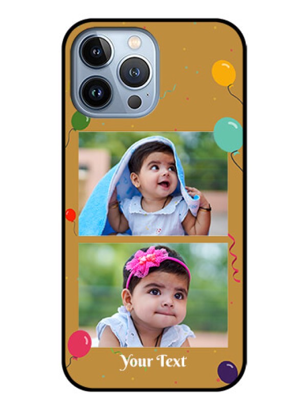Custom iPhone 13 Pro Max Personalized Glass Phone Case - Image Holder with Birthday Celebrations Design