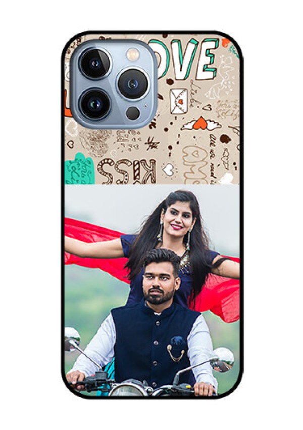 iPhone 13 Pro Max Custom Glass Phone Case - Love Doodle Pattern