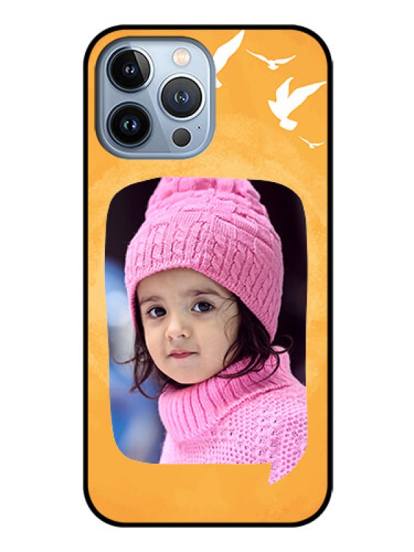 Custom iPhone 13 Pro Max Personalized Glass Phone Case - Water Color Design with Bird Icons