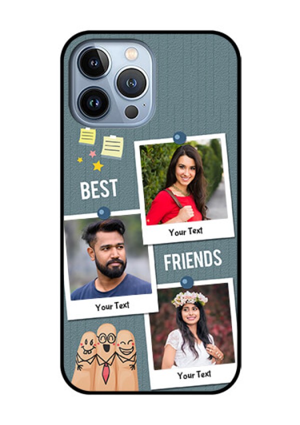 iPhone 13 Pro Max Personalized Glass Phone Case - Sticky Frames and Friendship Design