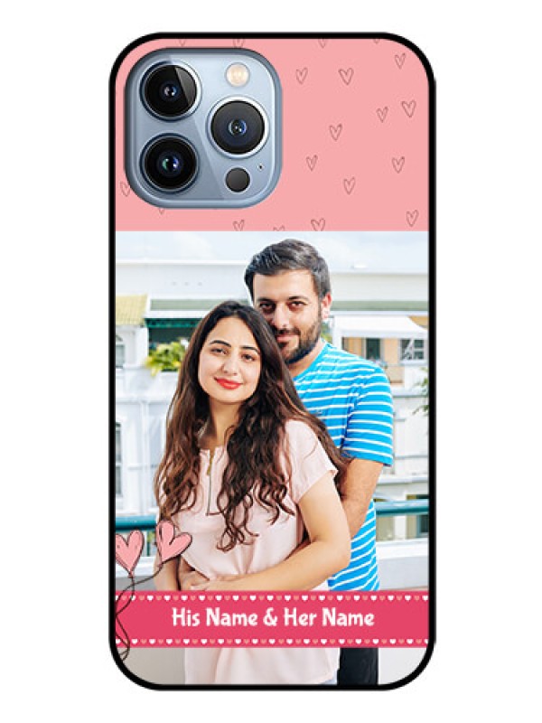 Custom iPhone 13 Pro Max Personalized Glass Phone Case - Love Design Peach Color