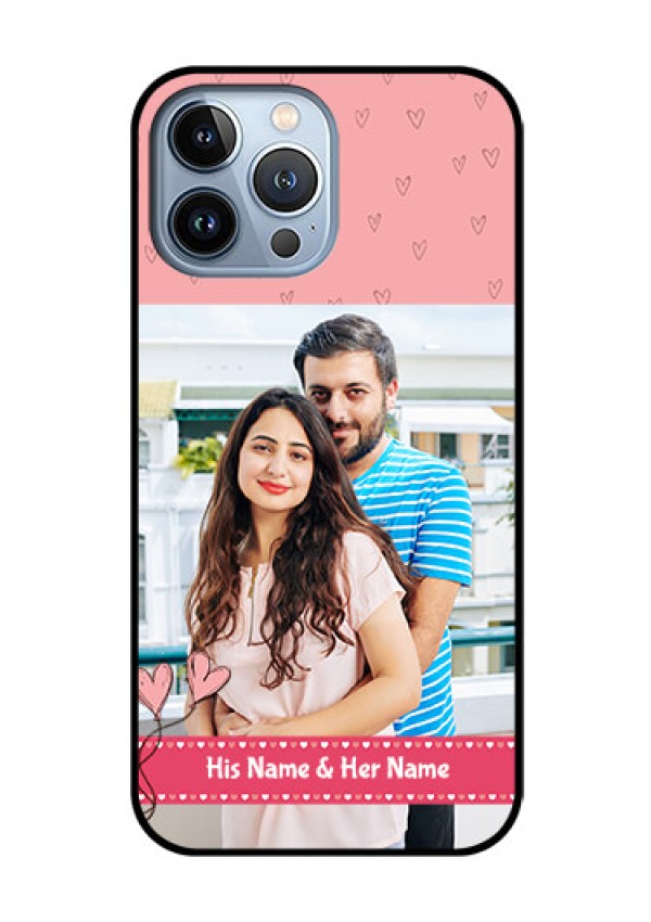 iPhone 13 Pro Max Personalized Glass Phone Case - Love Design Peach Color