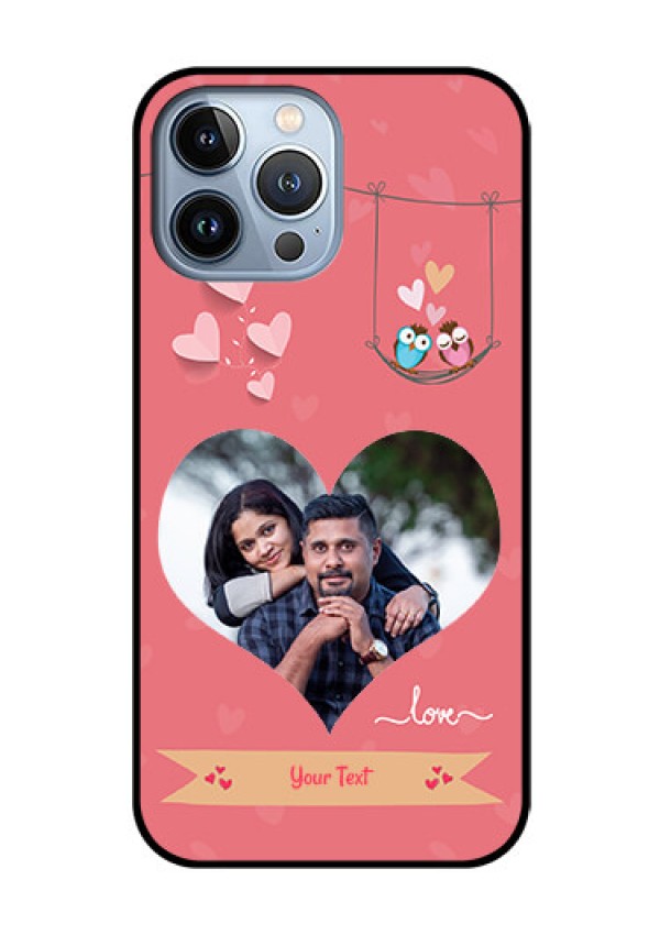 iPhone 13 Pro Max Personalized Glass Phone Case - Peach Color Love Design