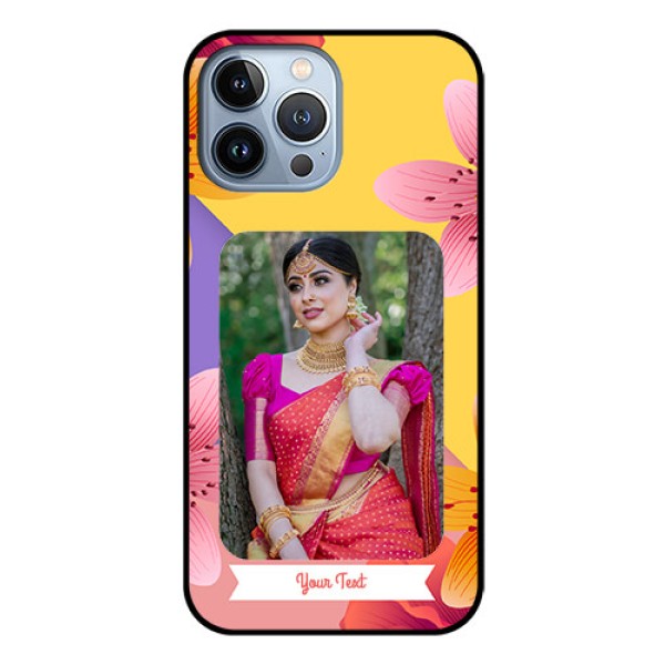 iPhone 13 Pro Max Custom Glass Mobile Case - 3 Image With Vintage Floral Design iPhone 13 Pro Max Custom Glass Mobile Case - 3 Image With Vintage Floral Design
