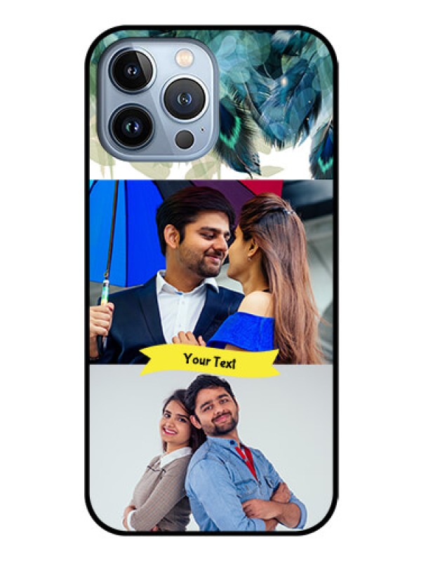 Custom iPhone 13 Pro Max Personalized Glass Phone Case - Image with Boho Peacock Feather Design