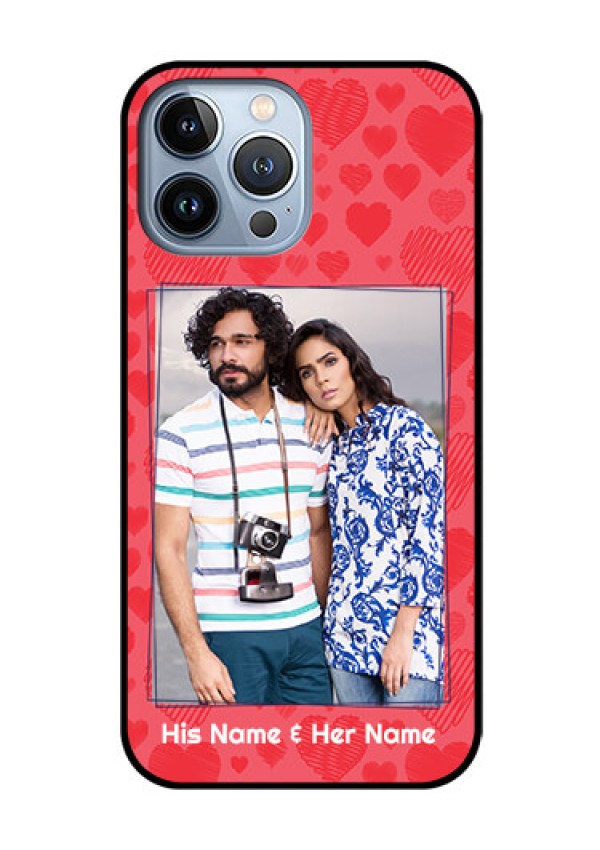 iPhone 13 Pro Max Photo Printing on Glass Case - with Red Heart Symbols Design