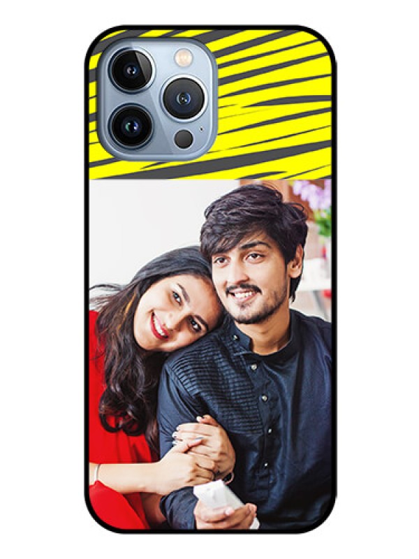 Custom iPhone 13 Pro Max Photo Printing on Glass Case - Yellow Abstract Design
