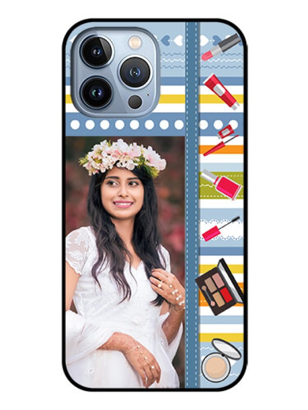 Custom iPhone 13 Pro Max Personalized Glass Phone Case - Makeup Icons Design