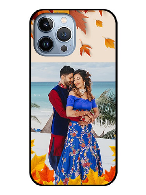 Custom iPhone 13 Pro Max Photo Printing on Glass Case - Autumn Maple Leaves Design