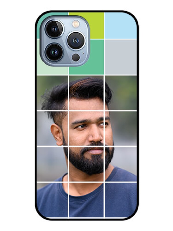 Custom iPhone 13 Pro Max Photo Printing on Glass Case - with white box pattern