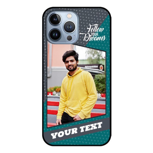 iPhone 13 Pro Max Personalized Glass Phone Case - Background Pattern Design with Quote iPhone 13 Pro Max Personalized Glass Phone Case - Background Pattern Design with Quote