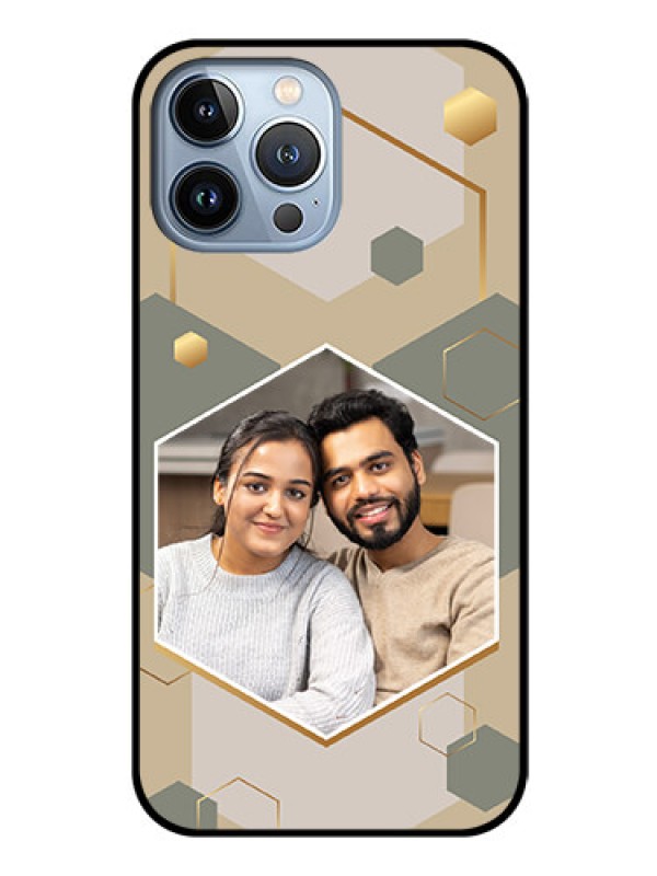 Custom iPhone 13 Pro Max Photo Printing on Glass Case - Stylish Hexagon Pattern Design