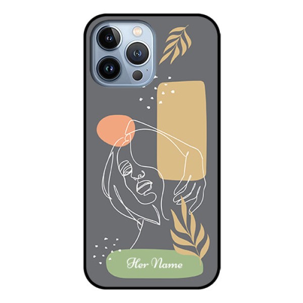 iPhone 13 Pro Max Custom Glass Phone Case - Gazing Woman line art Design iPhone 13 Pro Max Custom Glass Phone Case - Gazing Woman line art Design