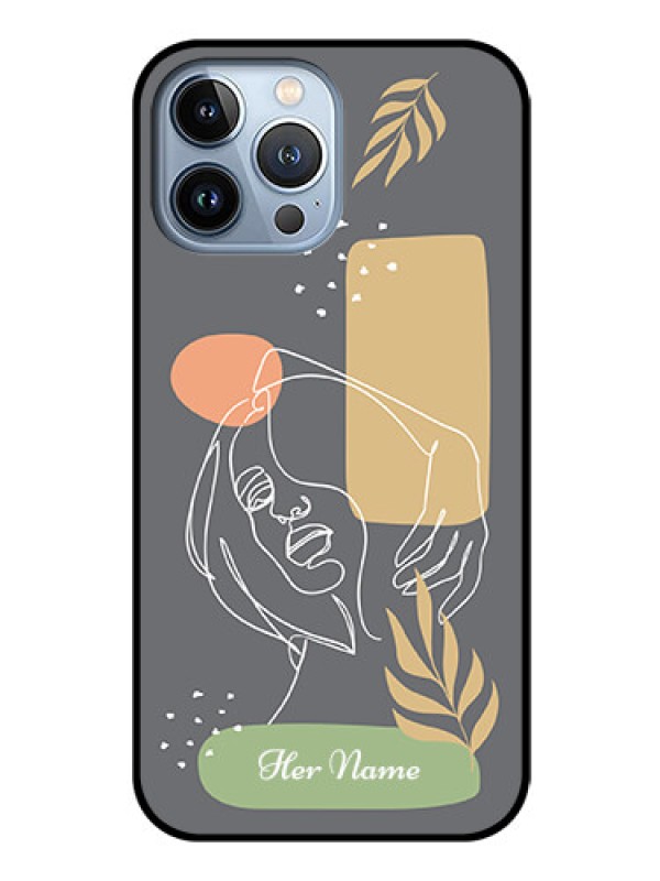 Custom iPhone 13 Pro Max Custom Glass Phone Case - Gazing Woman line art Design