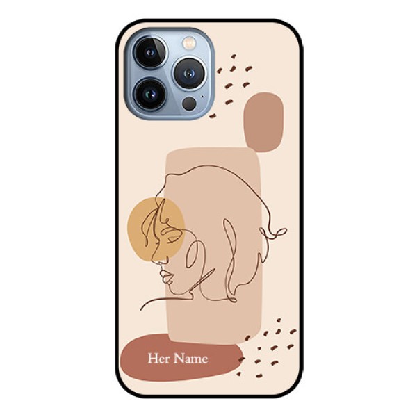 iPhone 13 Pro Max Photo Printing on Glass Case - Calm Woman line art Design iPhone 13 Pro Max Photo Printing on Glass Case - Calm Woman line art Design
